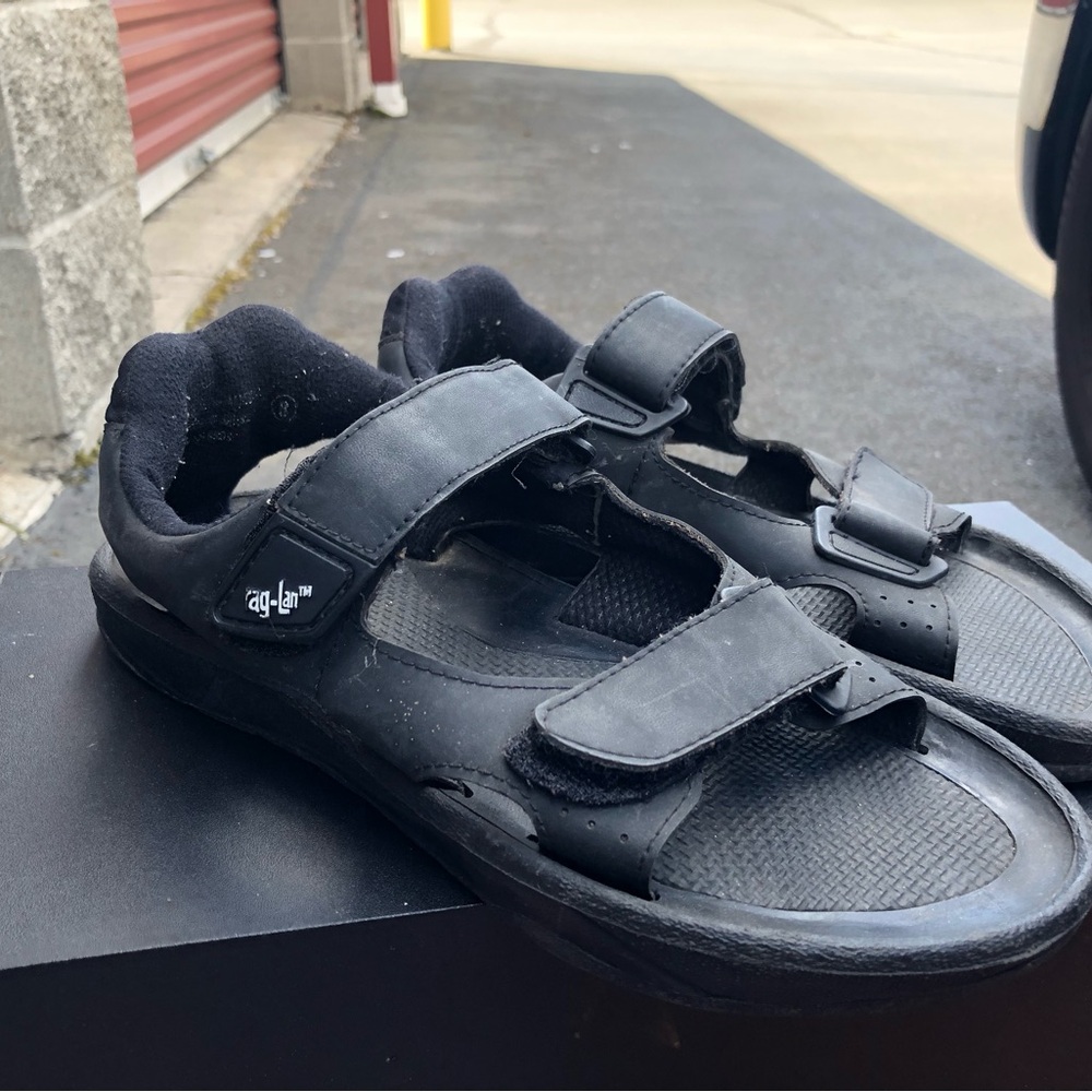 Rag-Lan Men's Black Leather Offroad Yucatan Tarmac double Strap Sandals Size 9.5
